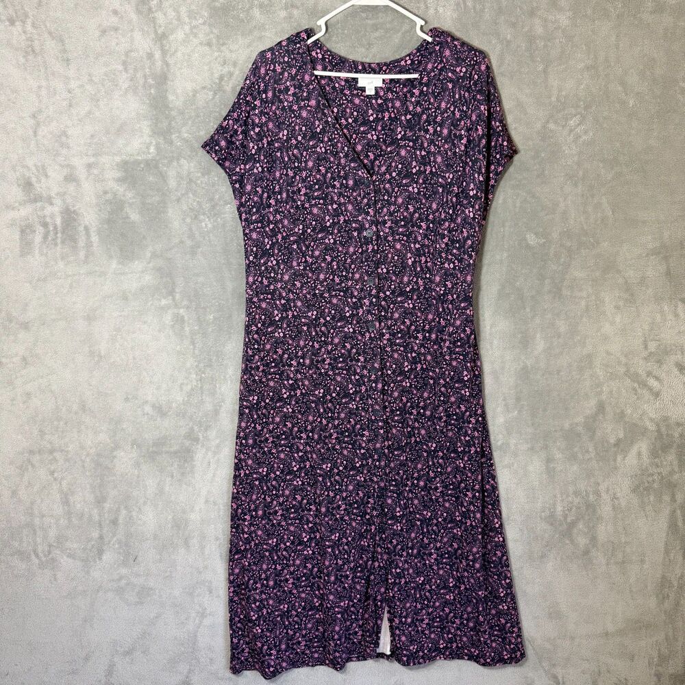J.Jill Women 2X Purple Pink Floral Short Sleeve Dress Cottagecore Paisley Tie